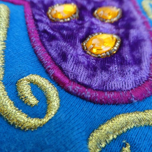 Vintage 80s Blue Sweatshirt 3D Velvet Purple Hearts Embroidered Zipper Back L - Picture 4 of 12